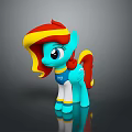 Colorful Blue Pony 3D Model Toy With Red Yellow Mane Tail And TVT Vest