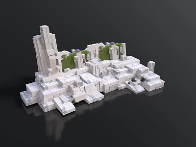 Modern White Block Architecture Model With Tall Buildings And Green Vegetation 3d model
