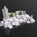 Modern White Block Architecture Model With Tall Buildings And Green Vegetation