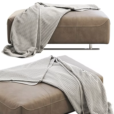 Brown Leather Ottoman With Gray Checkered Blanket And Metal Legs For Living Room 3d model Brown Leather Ottoman With Gray Checkered Blanket And Metal Legs For Living Room 3d model
