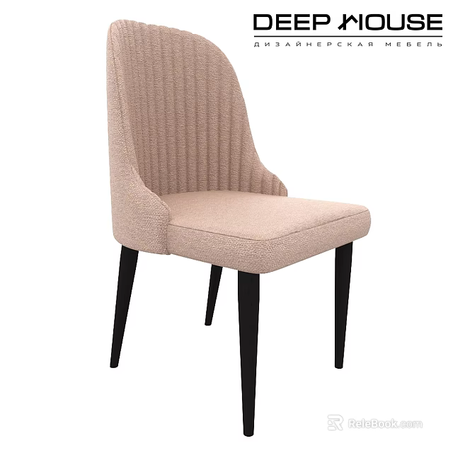 Modern Beige Upholstered Stool With Striped Backrest And Black Legs Design 3d model