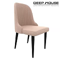 Modern Beige Upholstered Stool With Striped Backrest And Black Legs Design 3d model