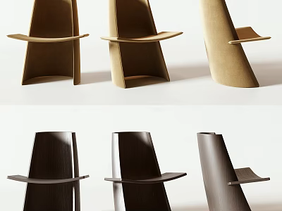 Modern Single Chair Design With Unique Backrest In Brown And Dark Wood Tones 3d model
