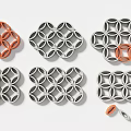 Decorative Modular Architectural Components With Gray Orange Interlocking Geometric Patterns 3d model