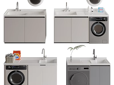 Bathroom Vanity Cabinet Set With Washing Machine Sink Countertop And Storage Cabinets 3d model