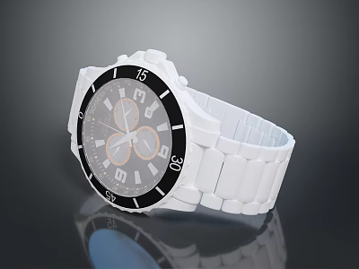 Trendy White Strap Watch With Black Numbers And Modern Dial Design For Daily Use 3d model