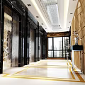 Modern Elevator Hallway Interior Design With Marble Flooring And Recessed Lighting 3d model