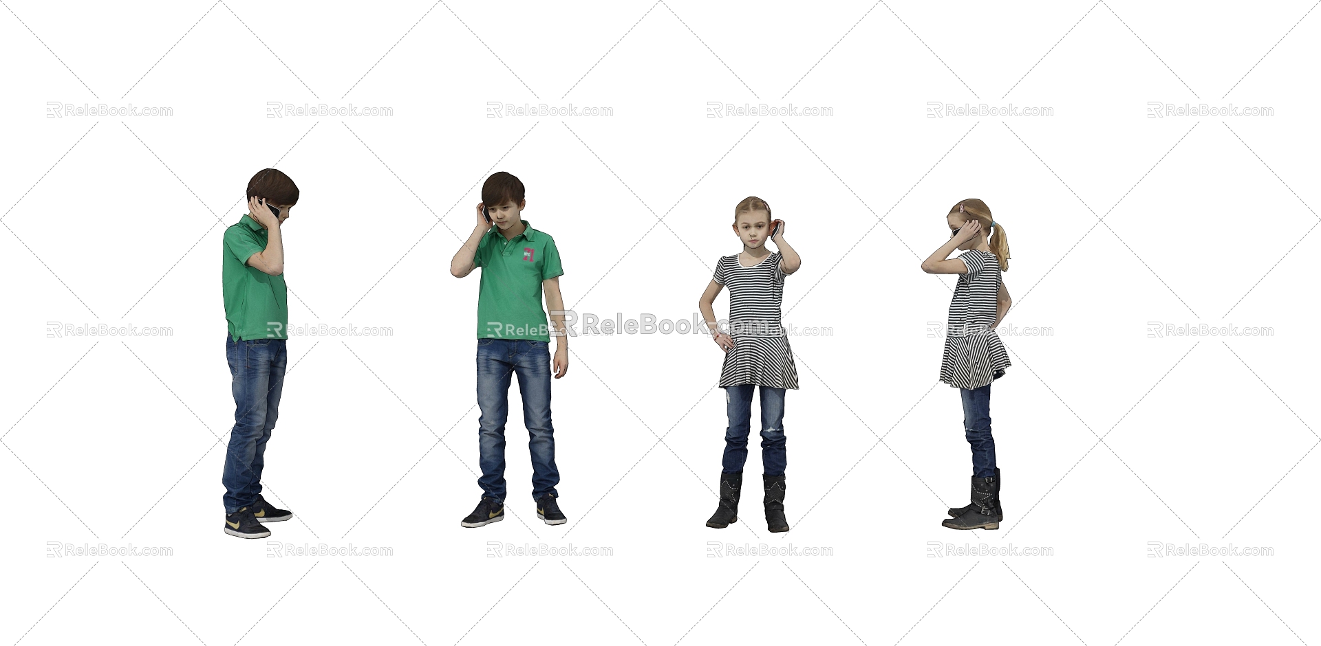 European-style child child character phone standing posture 3d model