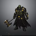 Muscular Green Orc Warrior In Black Armor With Glowing Axe