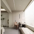 Modern Home Balcony Interior With Work Desk Chair Green Plants And Window Blinds