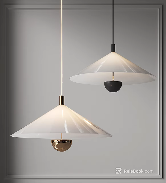 Modern Minimalist Pendant Lights With White Shades And Metallic Bases For Interior Decor 3d model 