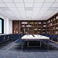 Public Office Area Layout With Cubicles Computers Bookshelves Plants And Decorative Paintings