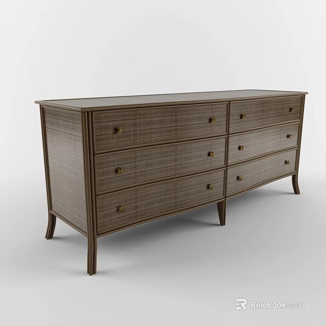 Classic Brown Dresser With Six Drawers And Elegant Wooden Legs Design 3d model 