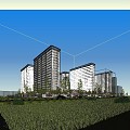 Modern residential area high-rise residential people view 3d model