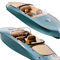 Elegant Blue Yacht with Open Cockpit Beige Seats and Streamlined Design