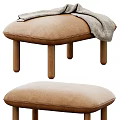 Light Gray Padded Sofa Stools With Wooden Legs And Checkered Fringe Blanket