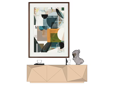 Modern Cabinet Displaying Abstract Painting And Decorative Figurine 3d model