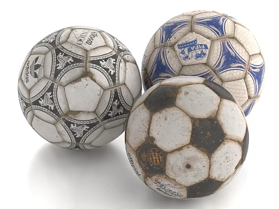 Three Vintage Soccer Balls With Different Classic Designs And Retro Patterns 3d model
