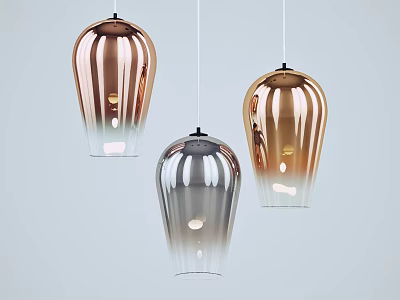 Rounded Glass Pendant Lights With Copper Silver Gradient On White Background 3d model