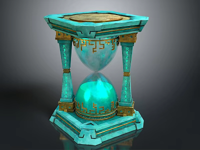 Turquoise Hourglass With Golden Accents Carved Details Ornate Structure And Decorative Base 3d model