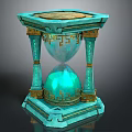 Turquoise Hourglass With Golden Accents Carved Details Ornate Structure And Decorative Base