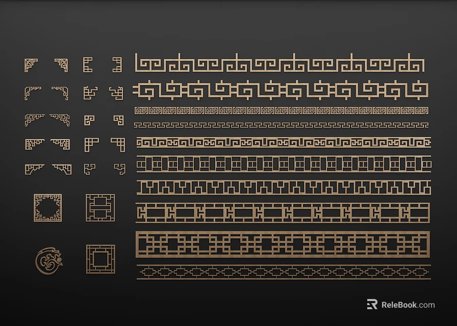 Decorative Corner Lines With Various Geometric Patterns And Ornate Design Styles 3d model 