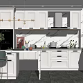 Modern White Kitchen Interior With Marble Backsplash Island Pendant Lights And Cabinets 3d model