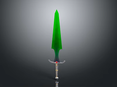 Green Blade Sword With Silver Decorative Hilt And Red Accent Design 3d model