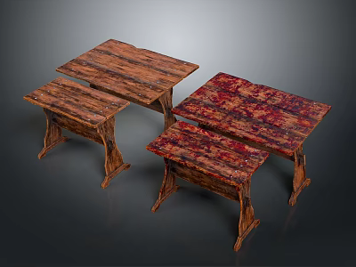 Rustic Wooden Tables Collection with Varied Sizes and Distinct Natural Grain Finishes 3d model