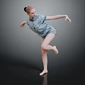 Woman Performing Graceful Dance Move In Blue Outfit Balancing On One Leg