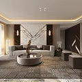 Modern Living Dining Room Interior With Marble Floor Sofa TV Unit And Large Window
