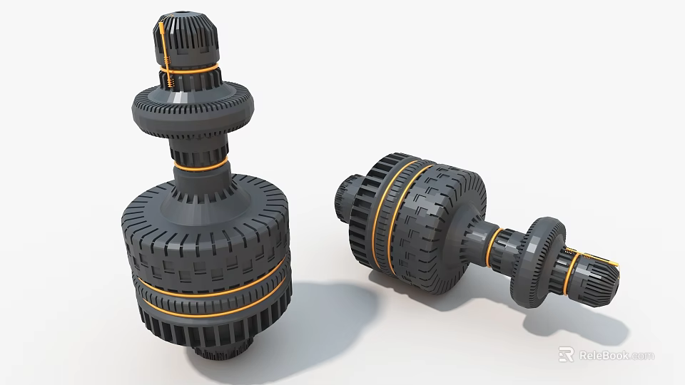 Two Black Art Installations With Yellow Accent Lines And Mechanical Design 3d model 