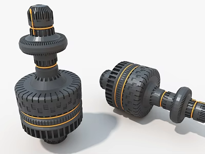 Two Black Art Installations With Yellow Accent Lines And Mechanical Design 3d model