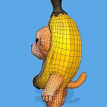 Cute Cartoon Cat Wearing Yellow Banana Peel Costume On Blue Background