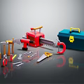 Essential Hardware Tools Collection With Pliers Wrench Saw Screwdrivers And Toolbox 3d model