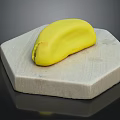 Fresh Yellow Banana Placed On Hexagonal Light Colored Stone Slab 3d model