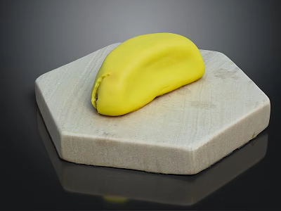 Fresh Yellow Banana Placed On Hexagonal Light Colored Stone Slab 3d model