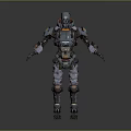 Mechanical Robot Character With Futuristic Armored Design Metallic Components Detailed Joints And Orange Accents