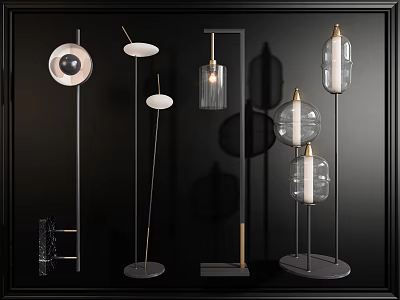 Modern Floor Lamps Featuring Glass Shades Metal Frames And Gold Accents 3d model
