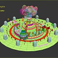 Fairy Castle Architecture Featuring Multi Layer Design Pink Cloud Top Green Trees Red Circular Path
