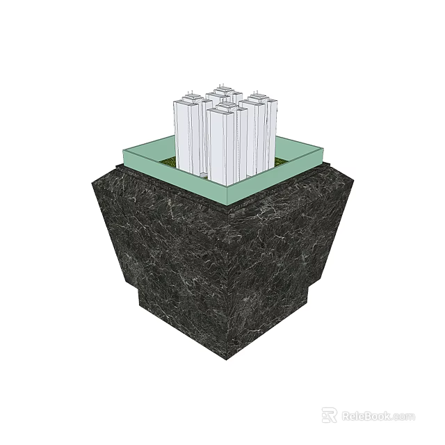 Modern Display Shelf With Dark Base Green Platform And White Cubes 3d model 