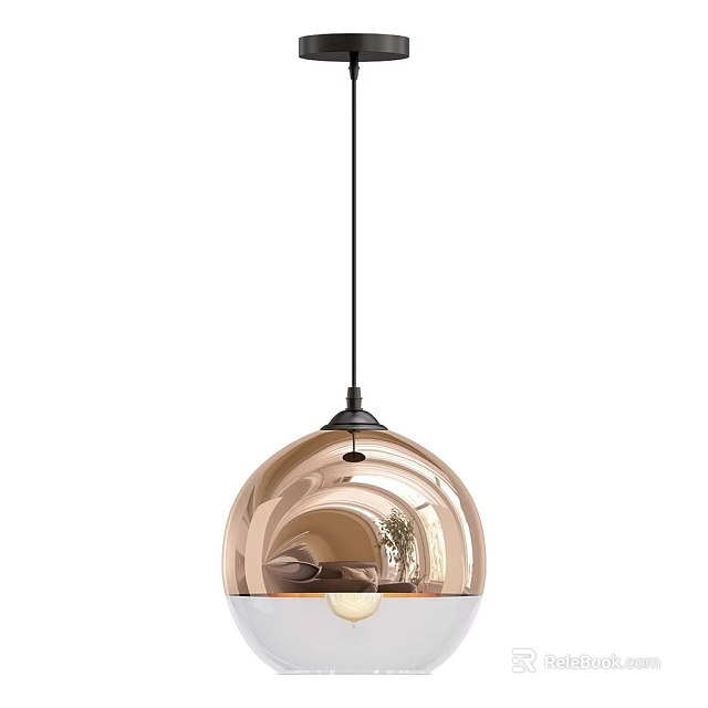 Modern Copper Pendant Light With Round Dome And Shiny Metallic Finish 3d model 