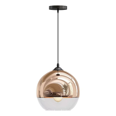 Modern Copper Pendant Light With Round Dome And Shiny Metallic Finish 3d model