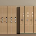Beige Wooden Lockers With Numbered Doors And Locks In Office Environment
