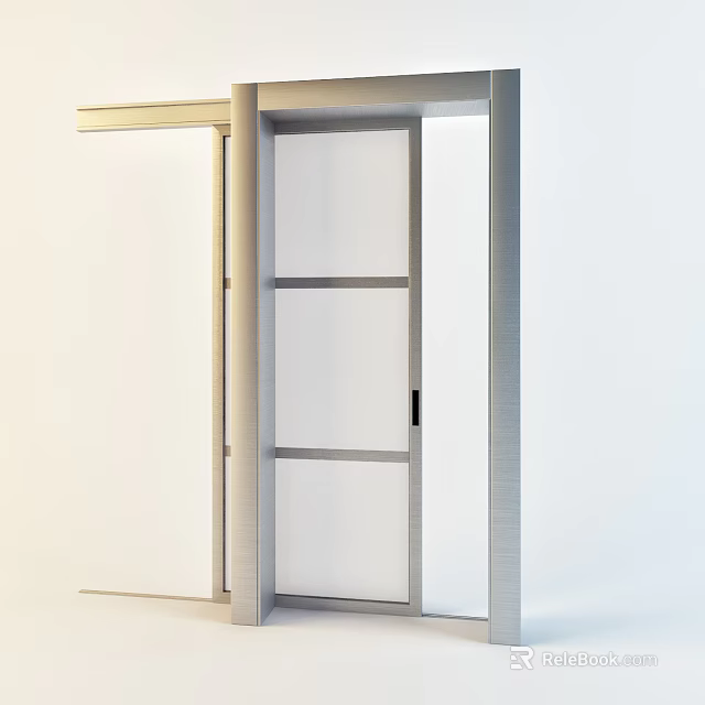 Modern Swing Door With Glass Panel And Aluminum Frame For Home Interior 3d model 