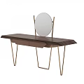Modern Dressing Table Design With Round Mirror Metal Frame And Dark Wood Top