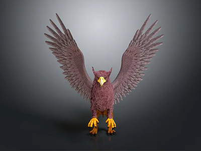 A Purple Eagle With Spread Wings Yellow Beak And Claws Standing Against Dark Background 3d model