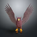 A Purple Eagle With Spread Wings Yellow Beak And Claws Standing Against Dark Background