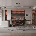 Modern Office Interior Design With Desk Chairs Plant And Lighting Elements 3d model