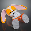 Cute Cartoon Bunny Orange White Large Ears Closed Eyes Smiling With Orange Pants Gray Shoes